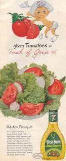 Vintage salad dressing advertisement, vintage salad ephemera, vintage ad, vintage graphics, vintage food